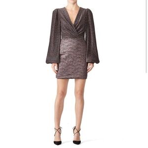 Ronny Kobo Joney Mini Dress Metallic Sparkly Long Balloon Sleeve XS Rainbow